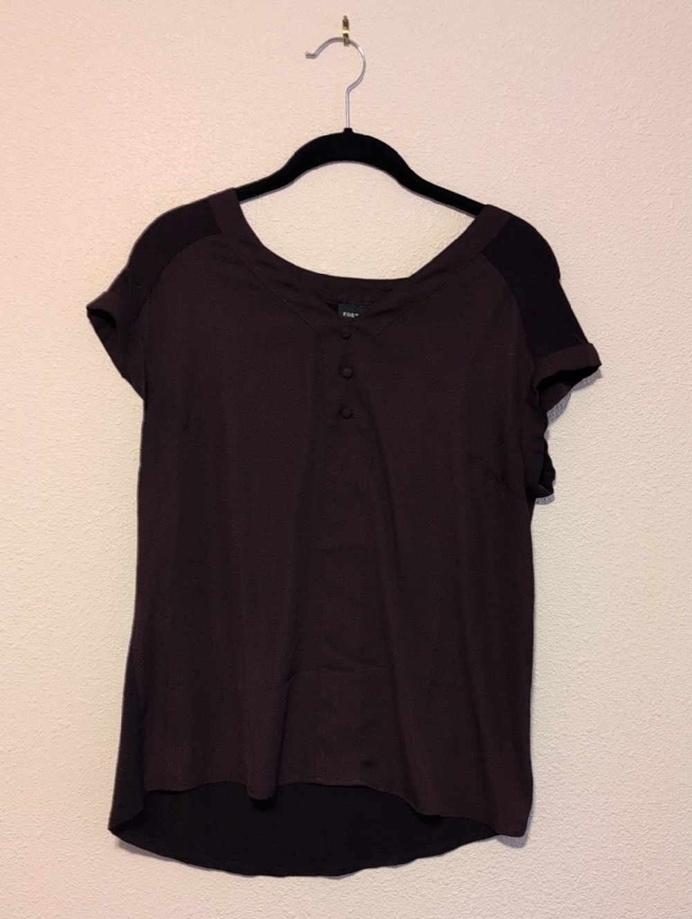 Women's Short-Sleeve Henley Tee in Dark Brown